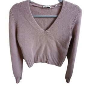 Vince V Neck Cropped Mauve Pink 100% Cashmere Chunky Knit‎ Sweater Beautiful